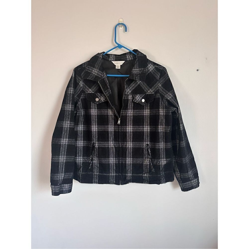 Christopher & Banks Corduroy Plaid Black Bomber Jacket M